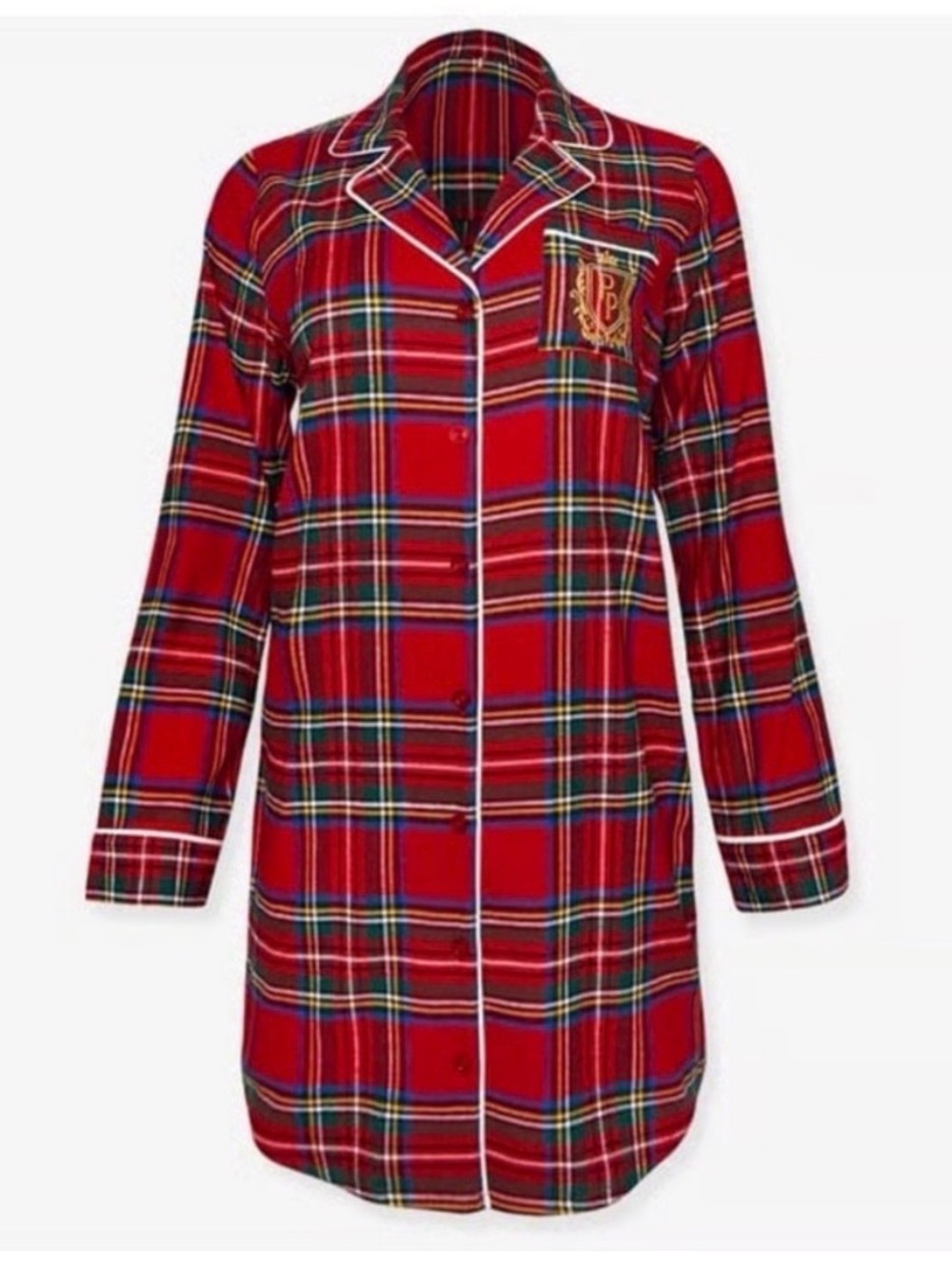 Posh Peanut RED TARTAN PLAID WOMEN'S FLANNELETTE SLEEP SHIRT | LARGE 8-10